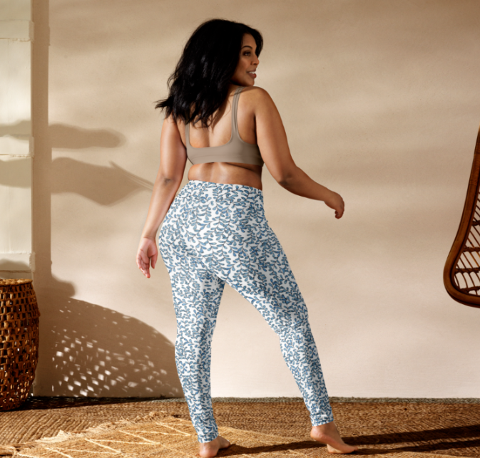 JCR® Baby Blue Floral Yoga Leggings