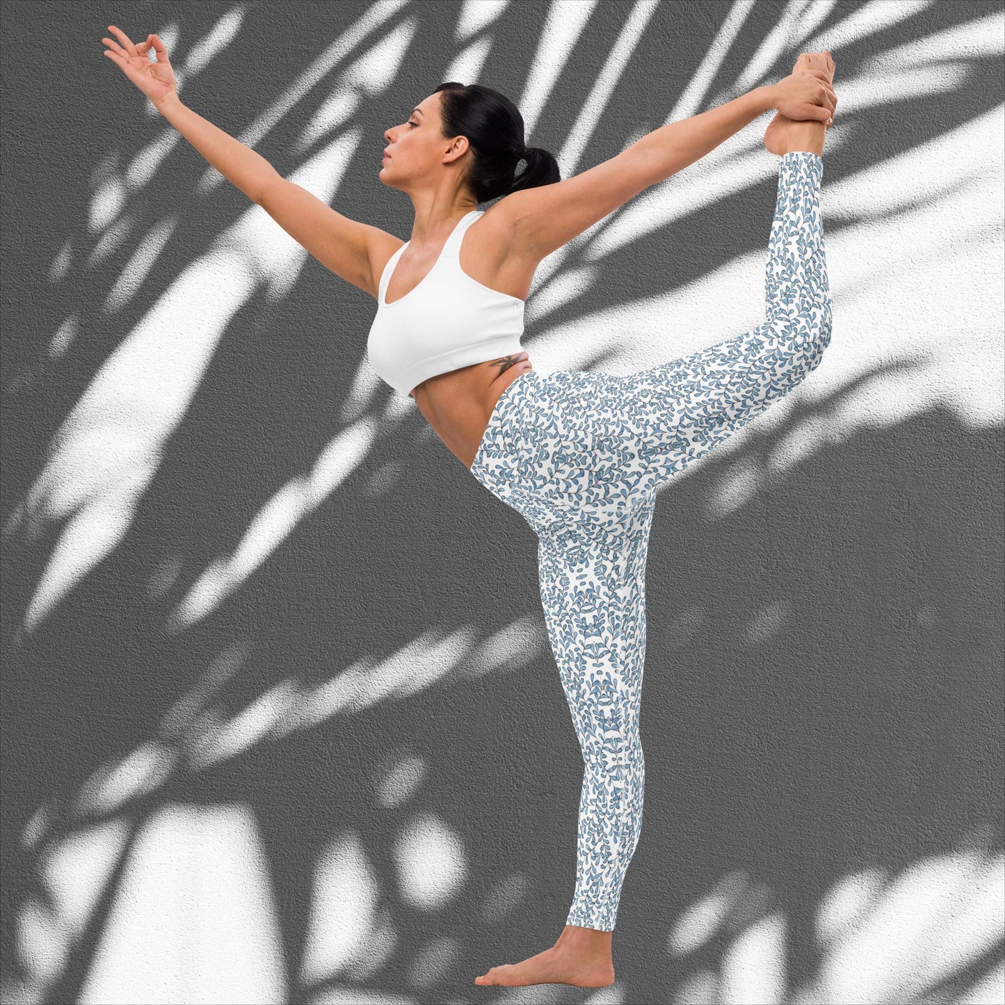 JCR® Baby Blue Floral Yoga Leggings