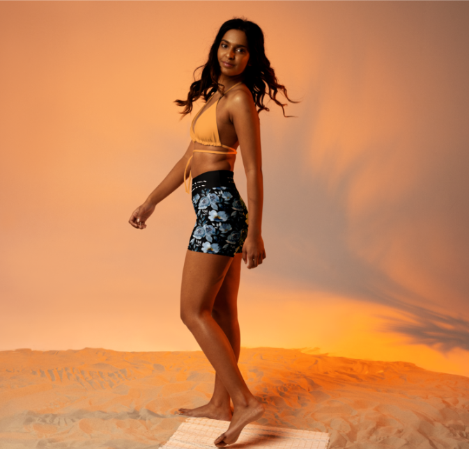 JCR® Blue Flower Print Yoga Shorts
