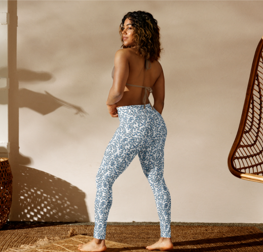 JCR® Baby Blue Floral Yoga Leggings