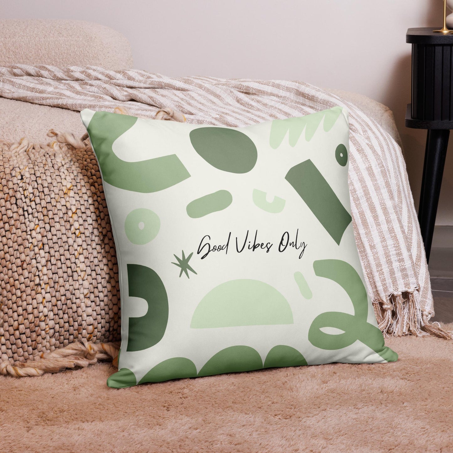 22" x 22" Spring Green & White Good Vibes Only Abstract Pillow