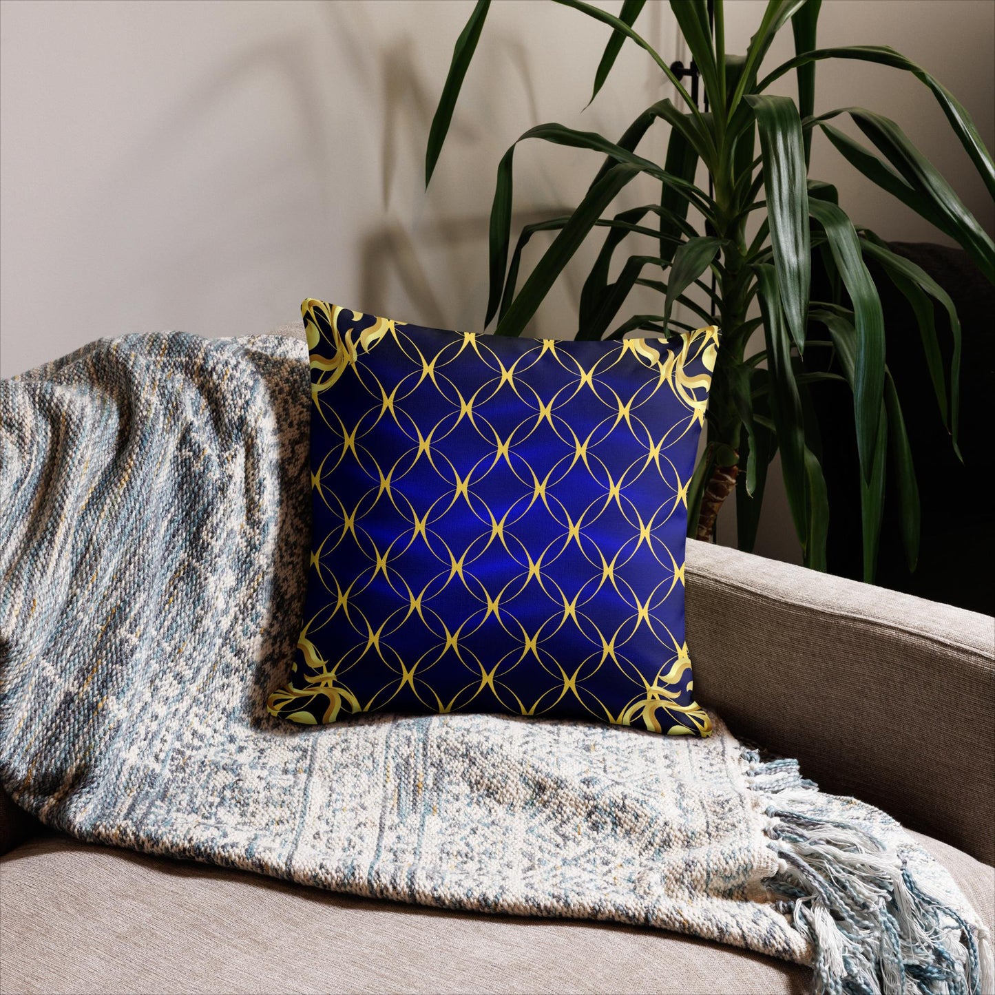 JCR® Gold & Blue Circle Pattern Premium Pillow