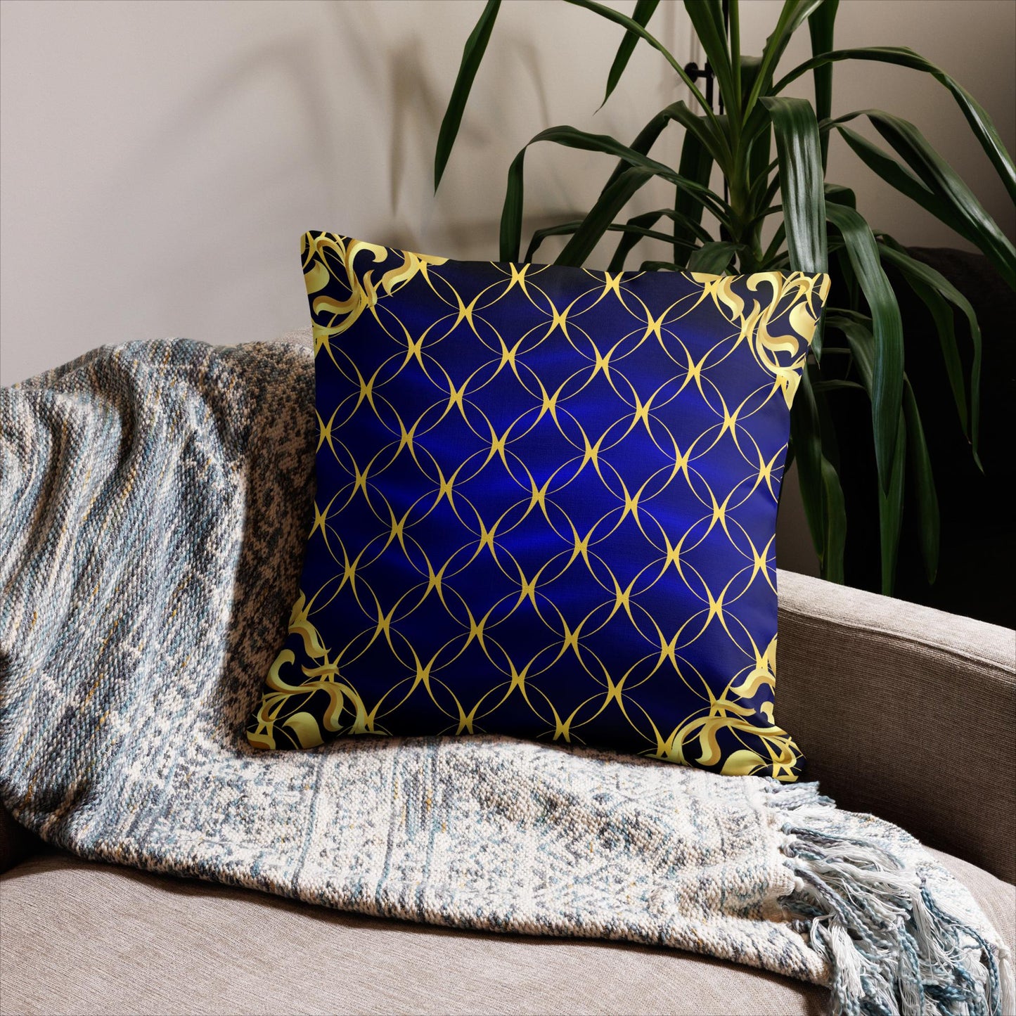 JCR® Gold & Blue Circle Pattern Premium Pillow