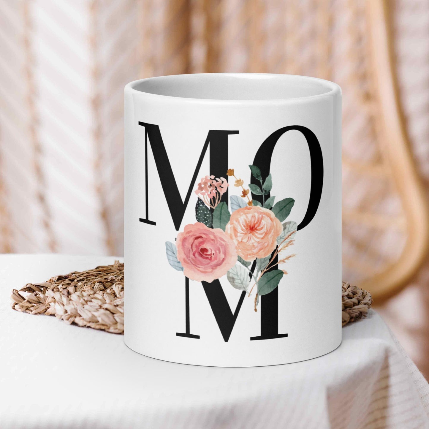 MOM Floral White Glossy Mug